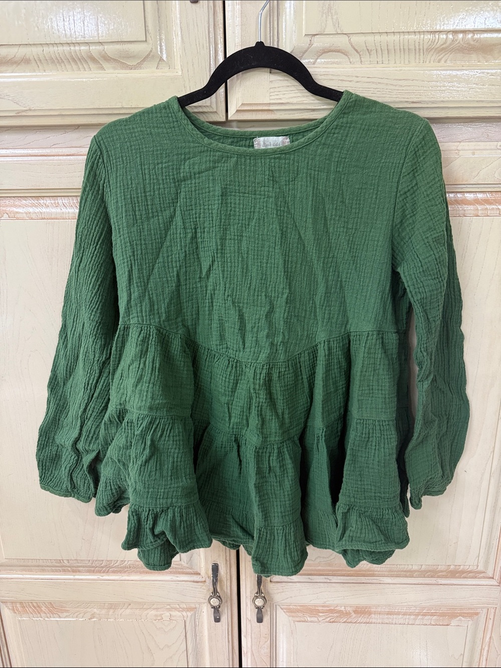 Altar'd State Olive Green Gauze Tiered Peplum Top